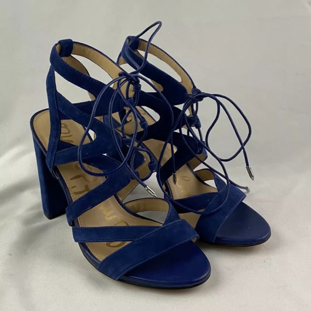 Sam Edelman women's Yardley size 8 (us) blue suede lace up block heel.